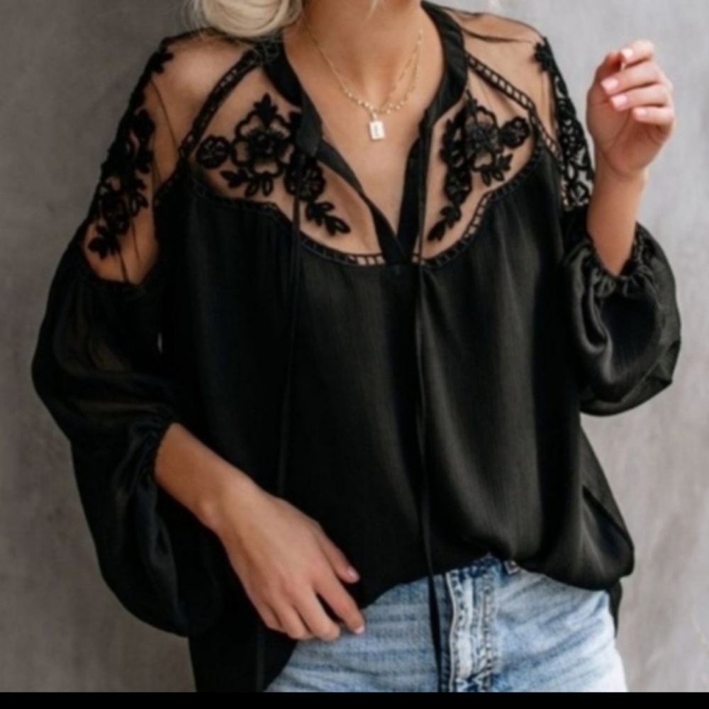 NWOT Black Lace Bohemian Blouse
